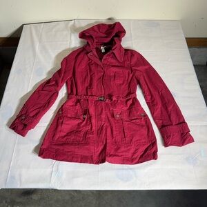 Women's Medium Ann Taylor Loft Outlet Hooded Red Utility Jacket Pockets